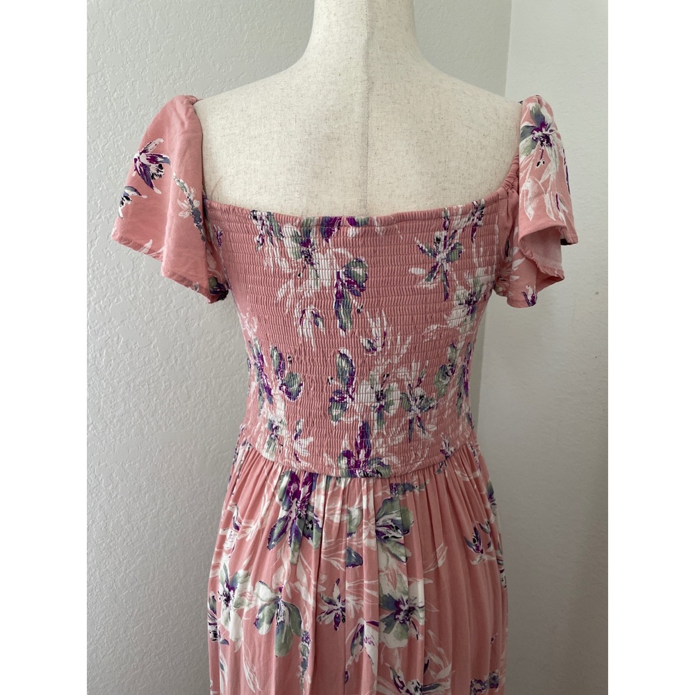 Xhilaration Women's Floral Smocked Maxi Dress Pockets Blush Pink Large - Picture 3 of 9
